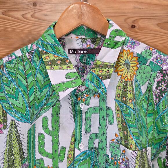 Mr Turk Cactus AOP Desert Short Sleeve Button Shirt Men XL Organic Cotton - Picture 2 of 8